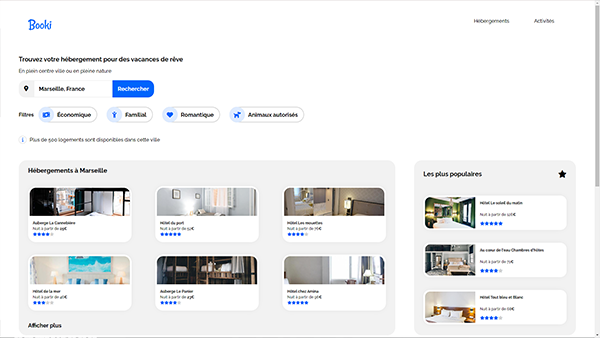 Booki, Maquette d'une application de location pour vacanciers