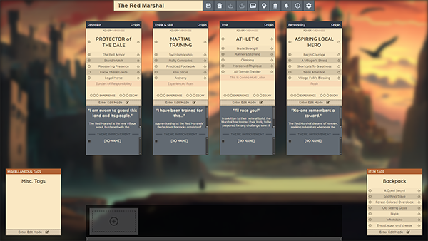 Characters of the Mist, Une application de gestion et de création de personnages pour un Jeu de Rôle sur table.