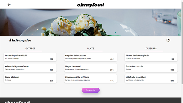 Ohmyfood, Maquette d'une application de précommande de nourriture dans un restaurant